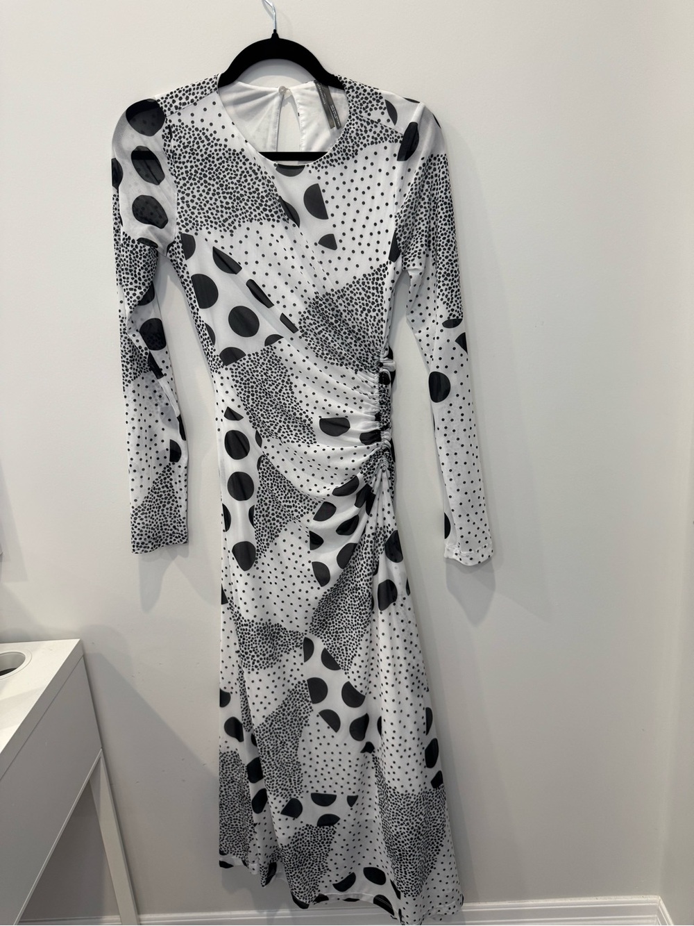 Anthropologie Black & White Abstract Print Ruched Midi Dress XS 0891 - Picture 2 of 8